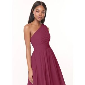 AZAZIE Katrina Bridesmaid Dress • Mulberry • Flowy A-Line One Shoulder XS/S